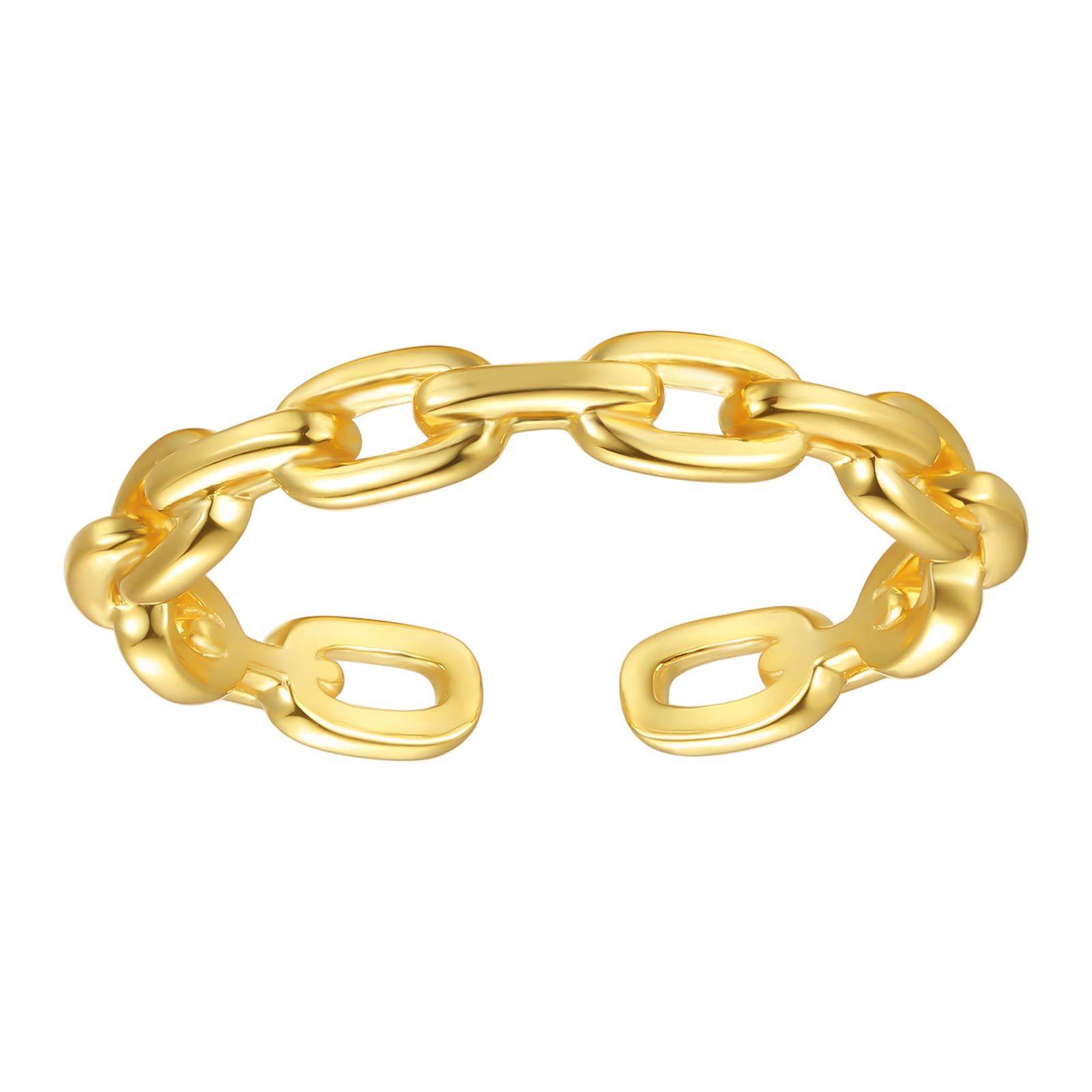 Nossa 18K Gold Plated Sterling Silver Chain Link Ring Simple Stacking Band Open Rings for Women Adjustable