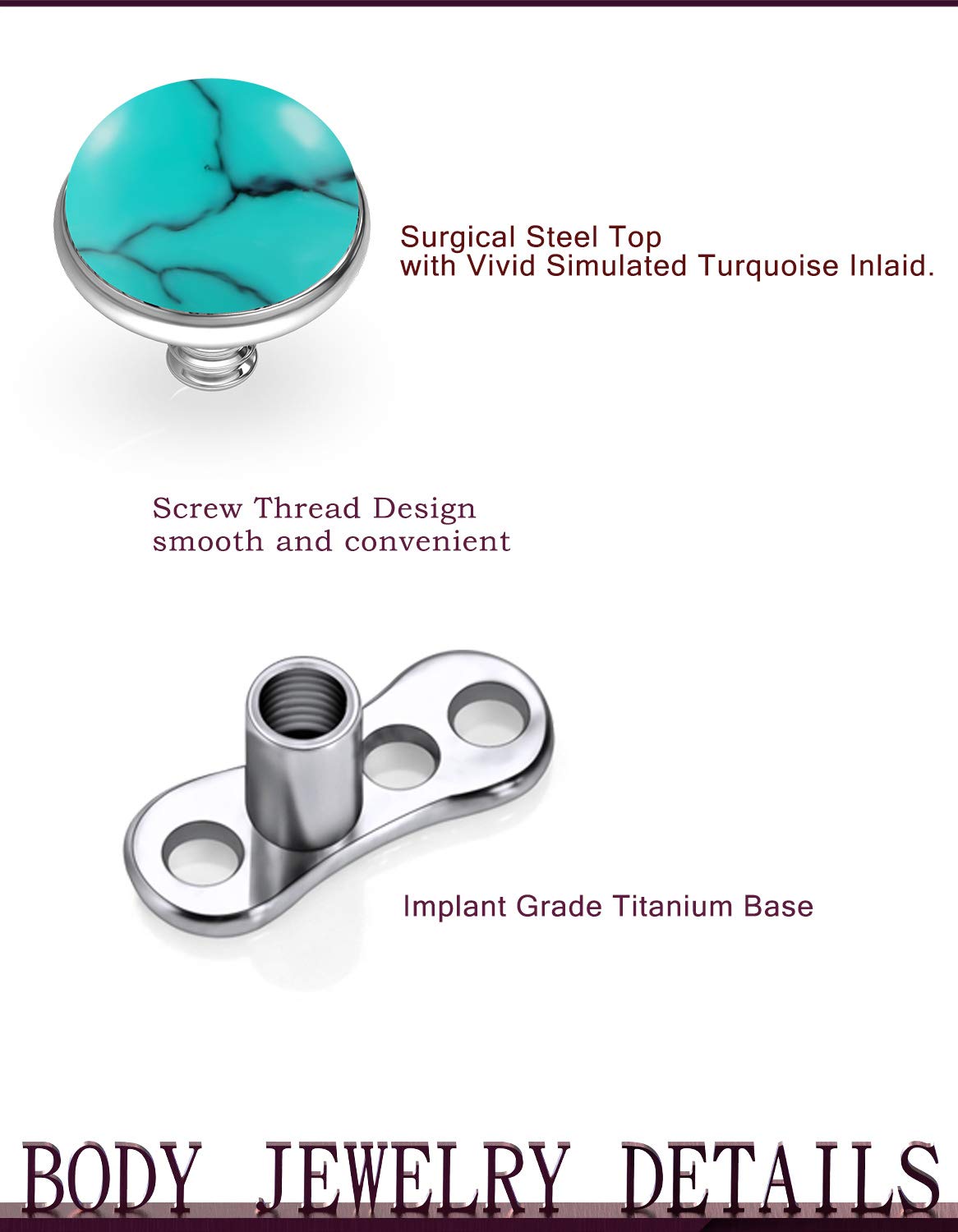 Jenxnjsjo Dermal Piercing Jewelry Tops Back Anchor Surgical Steel Top 14g Titanium Base Face Heart Microdermal Micro Dermals Punk Body Piercings Studs for Women Men Hypoallergenic