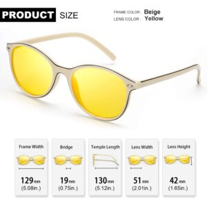 TJUTR Women's Polarized Night-Driving Glasses - HD Night-Vision Yellow Lens Reduce Glare Safety Nighttime (Beige Frame/Yellow Night-Vision Lens)