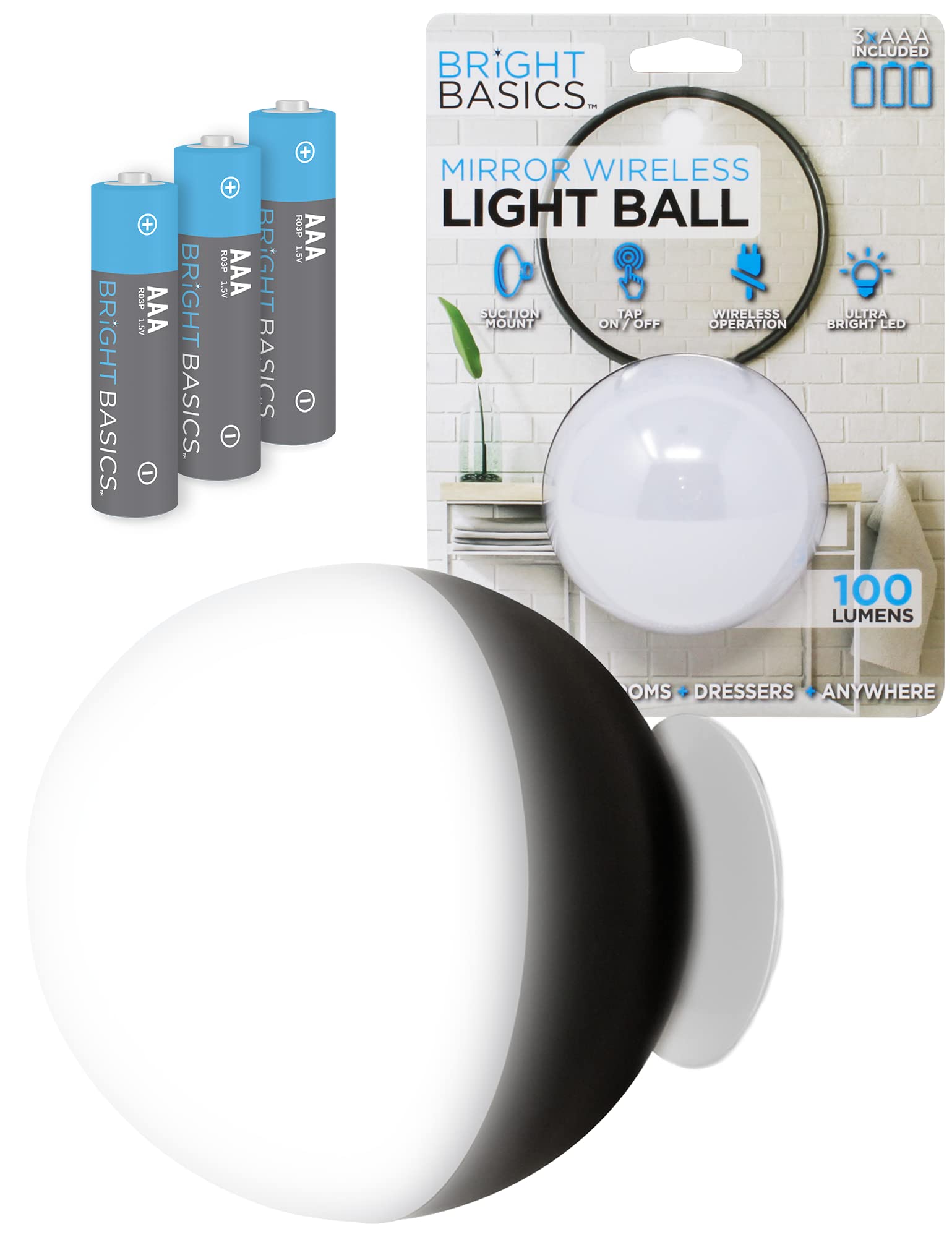 Bright Basics Ultra Bright LED Vanity Light Portable Wireless Ball Lamp Mirror Lights