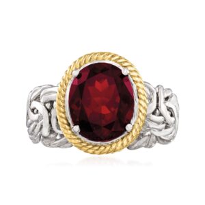 Ross-Simons 3.40 Carat Garnet Byzantine Ring in Sterling Silver and 14kt Yellow Gold. Size 10