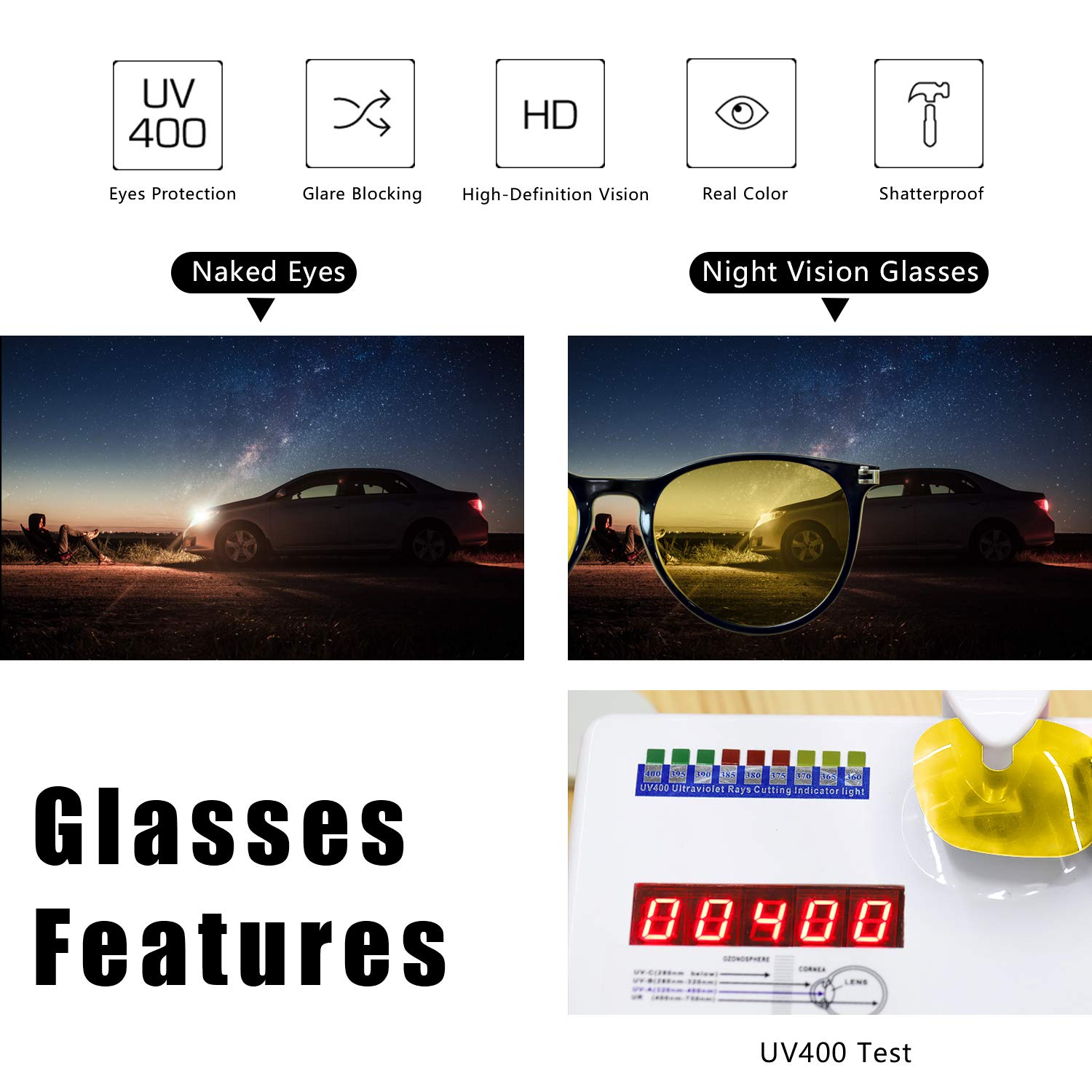 TJUTR Women's Polarized Night-Driving Glasses - HD Night-Vision Yellow Lens Reduce Glare Safety Nighttime (Beige Frame/Yellow Night-Vision Lens)