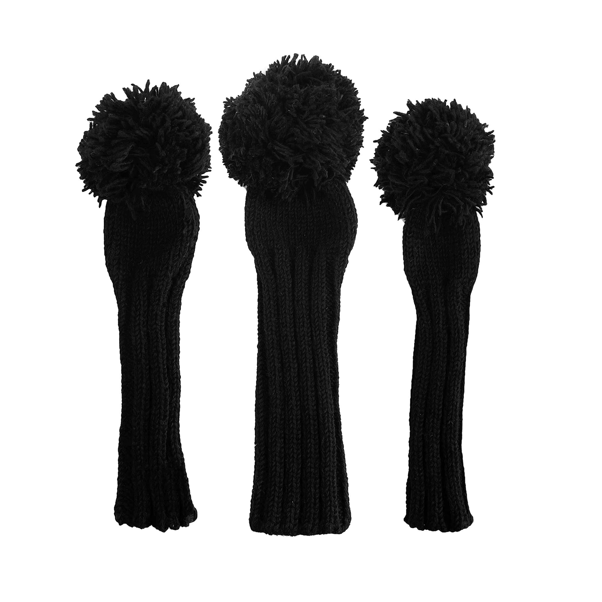 Sunfish Knit Wool Golf Headcover Set Murdered Out Driver Fairway Hybrid Black on Black