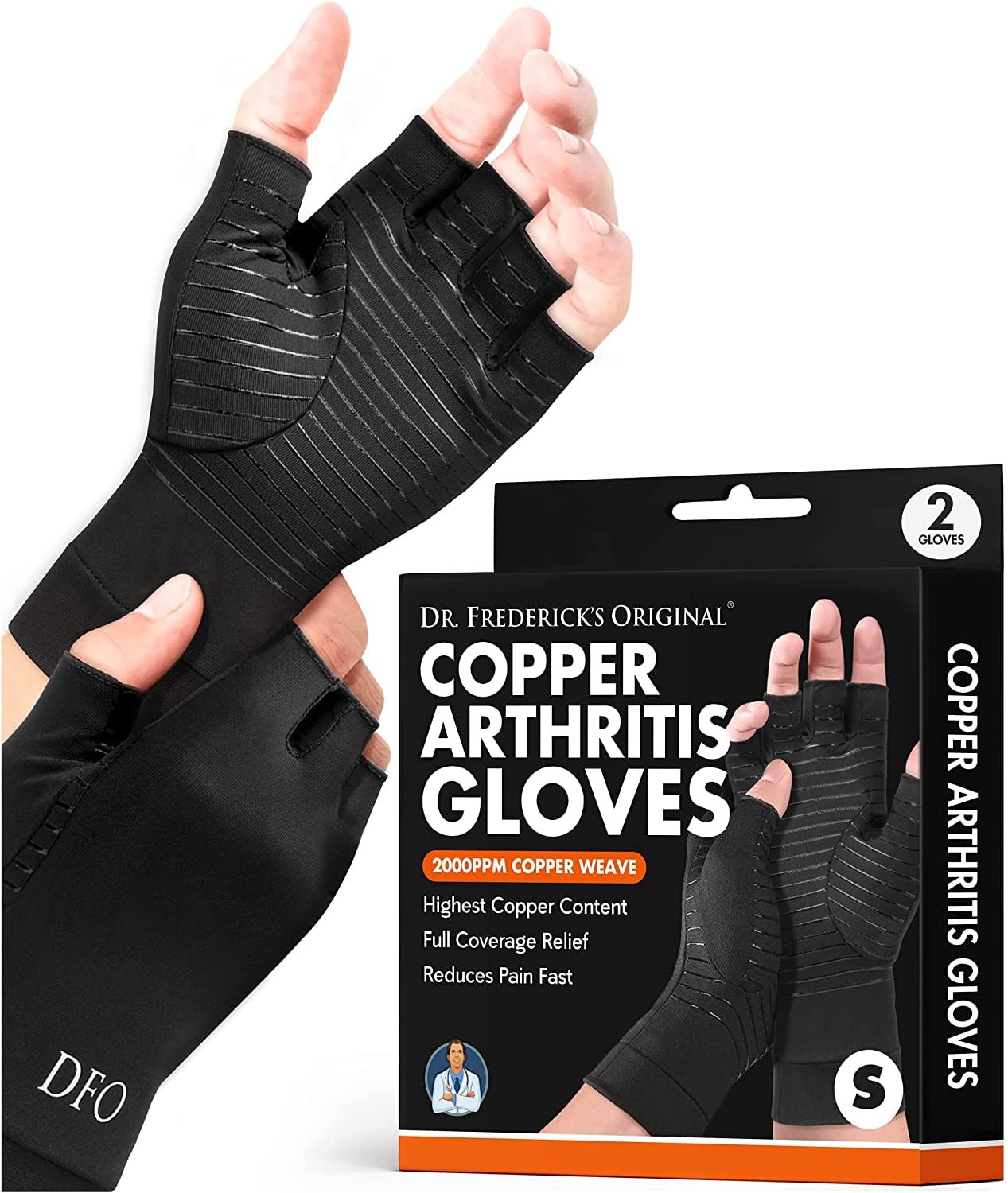 Dr. Frederick's Original Copper Arthritis Glove - 2 Gloves - Perfect Computer Typing Gloves - Fit Guaranteed - Small