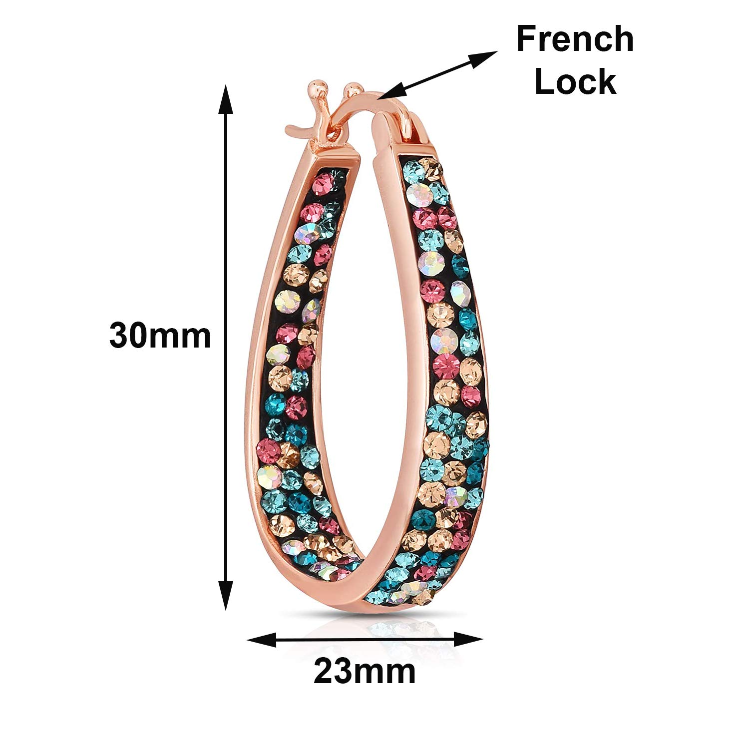 Savlano Inside Out Oval Shape Crystal Hoop Earrings For Women (Rose Gold Multicolor)