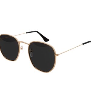 Tantino Small Square Round Trendy Men Women Polygon Sunglasses (Black Round + Gold Polygon, UV400)