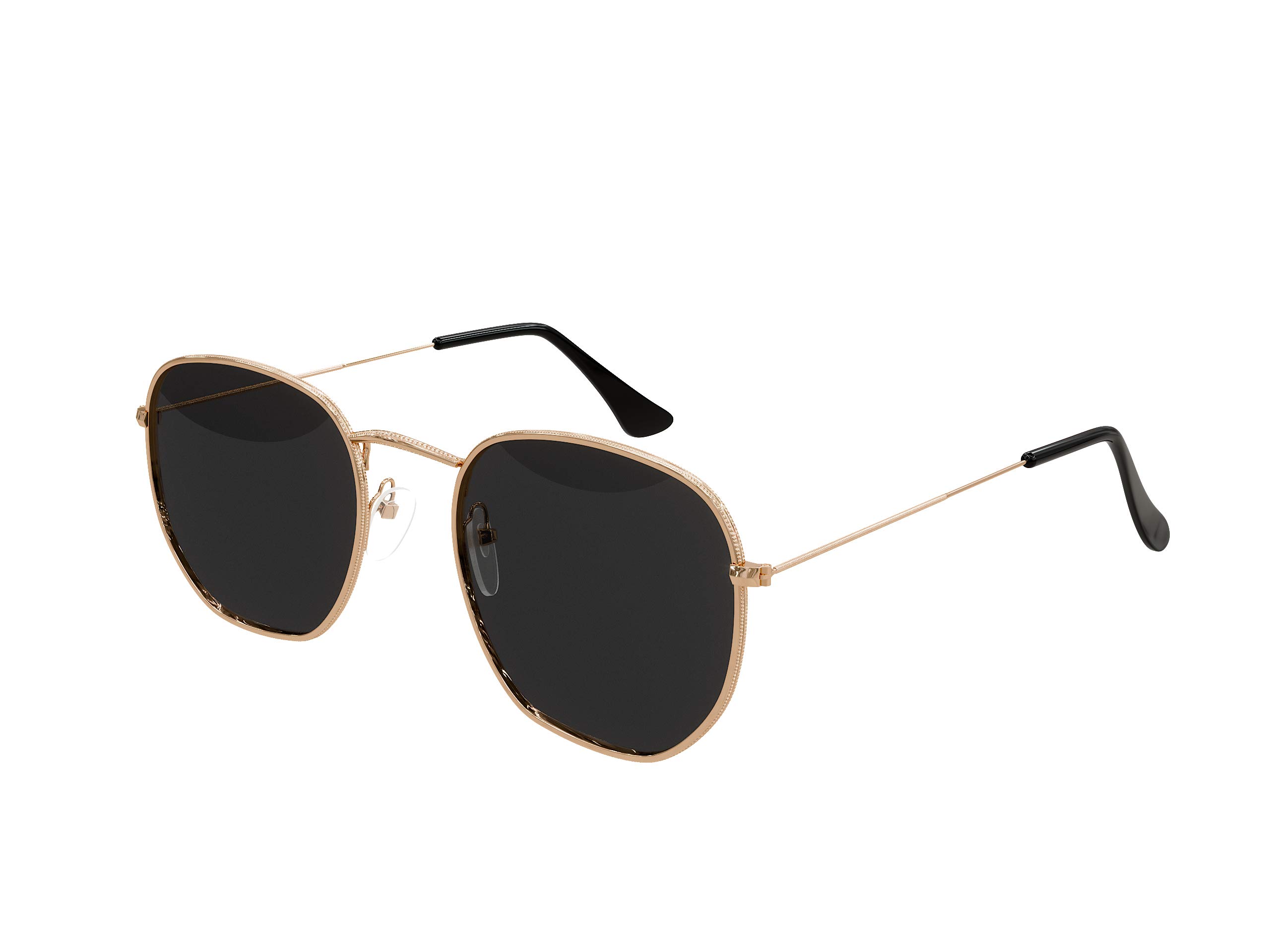 Tantino Small Square Round Trendy Men Women Polygon Sunglasses (Black Round + Gold Polygon, UV400)