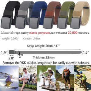 Men's Elastic Stretch Belts, Webbing Canvas Sports Belt for Men Women with Plastic Buckle for Outdoor Work Travel Golf, Adjustable Casual Belts for Pants Size Below 46 inches [53"Long 1.5"Wide](Black)