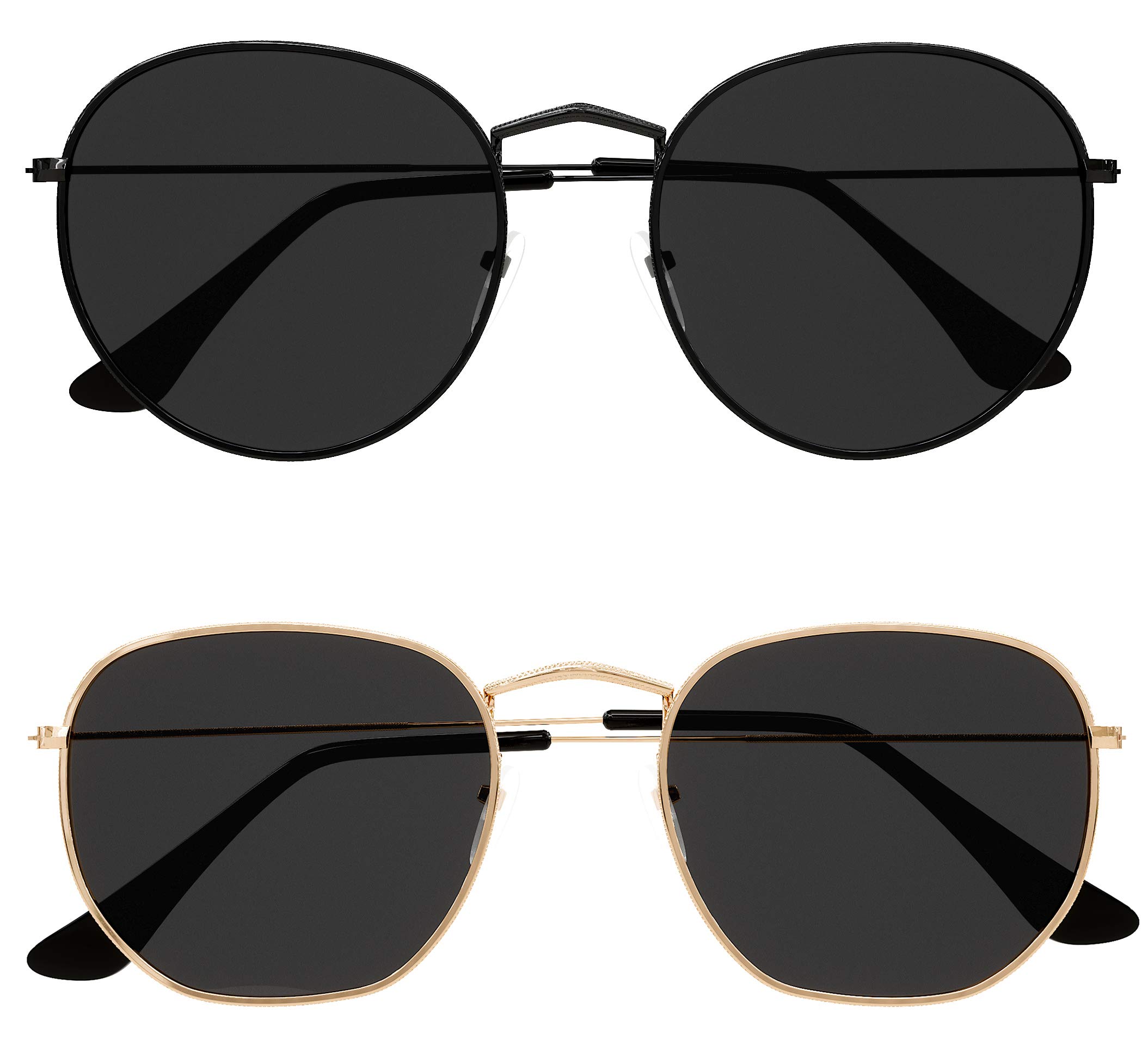 Tantino Small Square Round Trendy Men Women Polygon Sunglasses (Black Round + Gold Polygon, UV400)