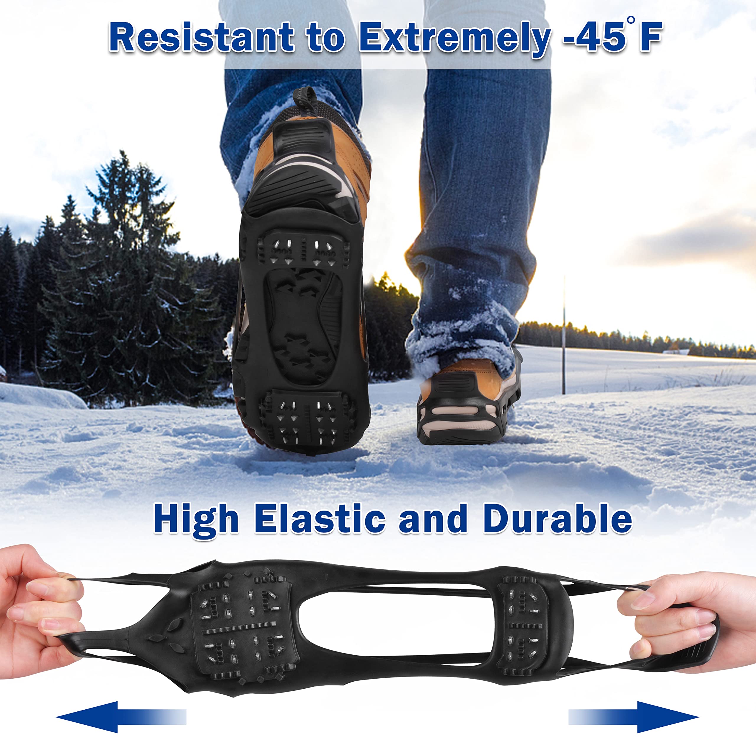 Ice Snow Traction Cleats Crampons for Boots Shoes Non-Slip Overshoe Walk Traction Cleat for Walking on Snow and Ice 24 Steel Ice Cleats for Men Women Kids Jogging Hiking (1 Pair, Size S)