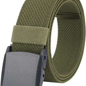 LionVII Men's Elastic Stretch Belts - Canvas Web Belt for Men with No-Metal Plastic Buckle for Work Sports, Breathable Adjustable [49" L x 1.5" W](Army Green)