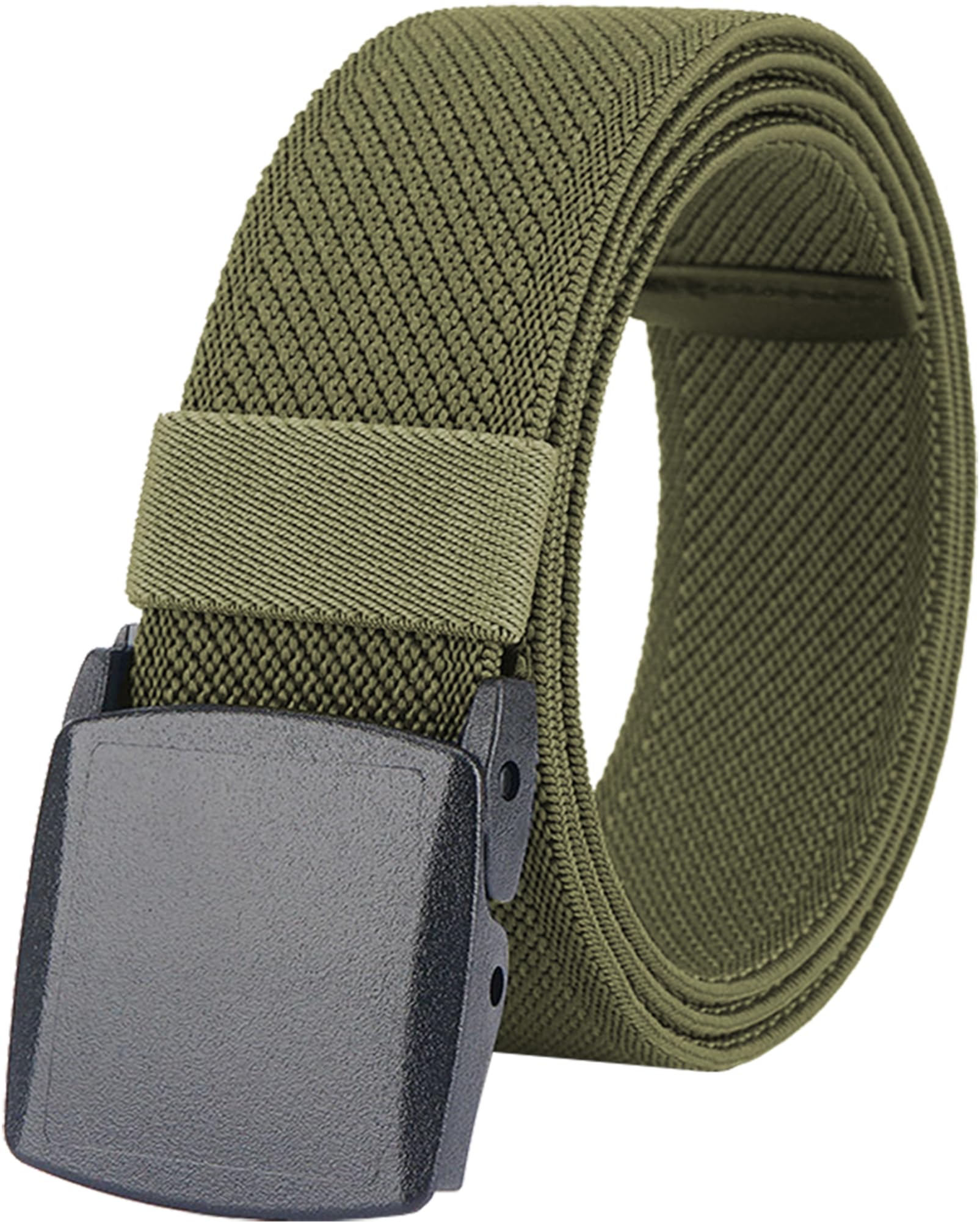 LionVII Men's Elastic Stretch Belts - Canvas Web Belt for Men with No-Metal Plastic Buckle for Work Sports, Breathable Adjustable [49" L x 1.5" W](Army Green)