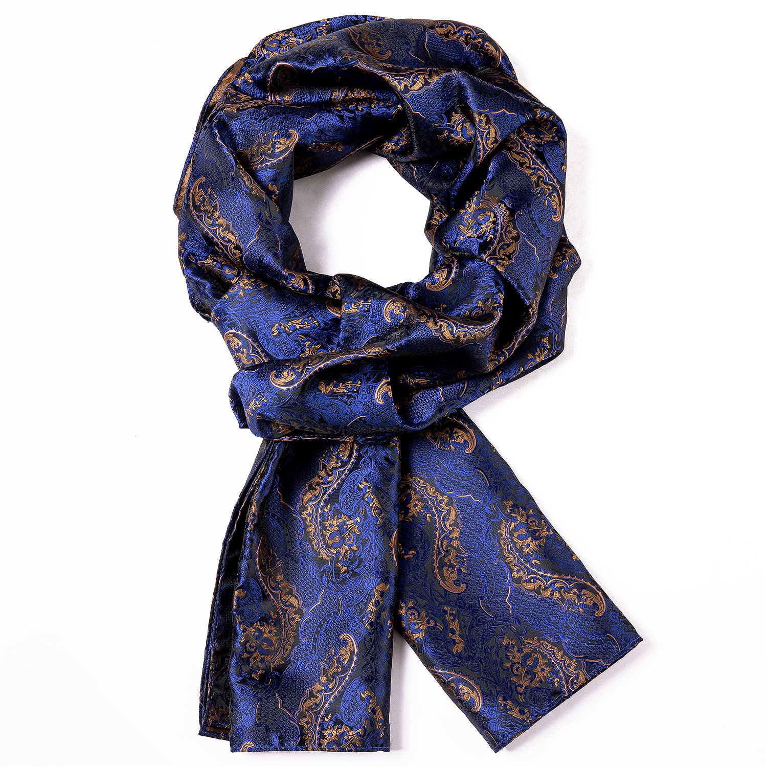 YOHOWA Men/Women Silk Scarf Floral Navy Gold Lightweight Scarves Neckerchief Party Wedding Fashion Gift