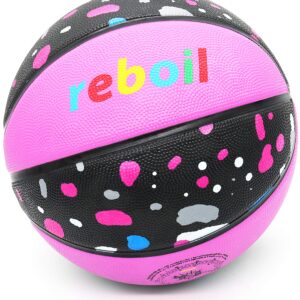 REBOILPHASE Pink Basketball Size 4 Basketball Gift, Kids Basketball, Youth Basketballs, Rubber Basketball -Pink/Multi-Splatter