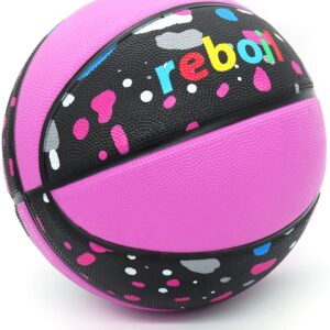 REBOILPHASE Pink Basketball Size 4 Basketball Gift, Kids Basketball, Youth Basketballs, Rubber Basketball -Pink/Multi-Splatter