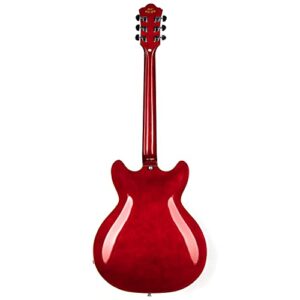 Grote Full Scale Electric Guitar Semi-Hollow Body Guitar Stainless Steel Frets(Red)