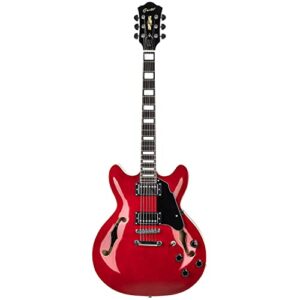 Grote Full Scale Electric Guitar Semi-Hollow Body Guitar Stainless Steel Frets(Red)