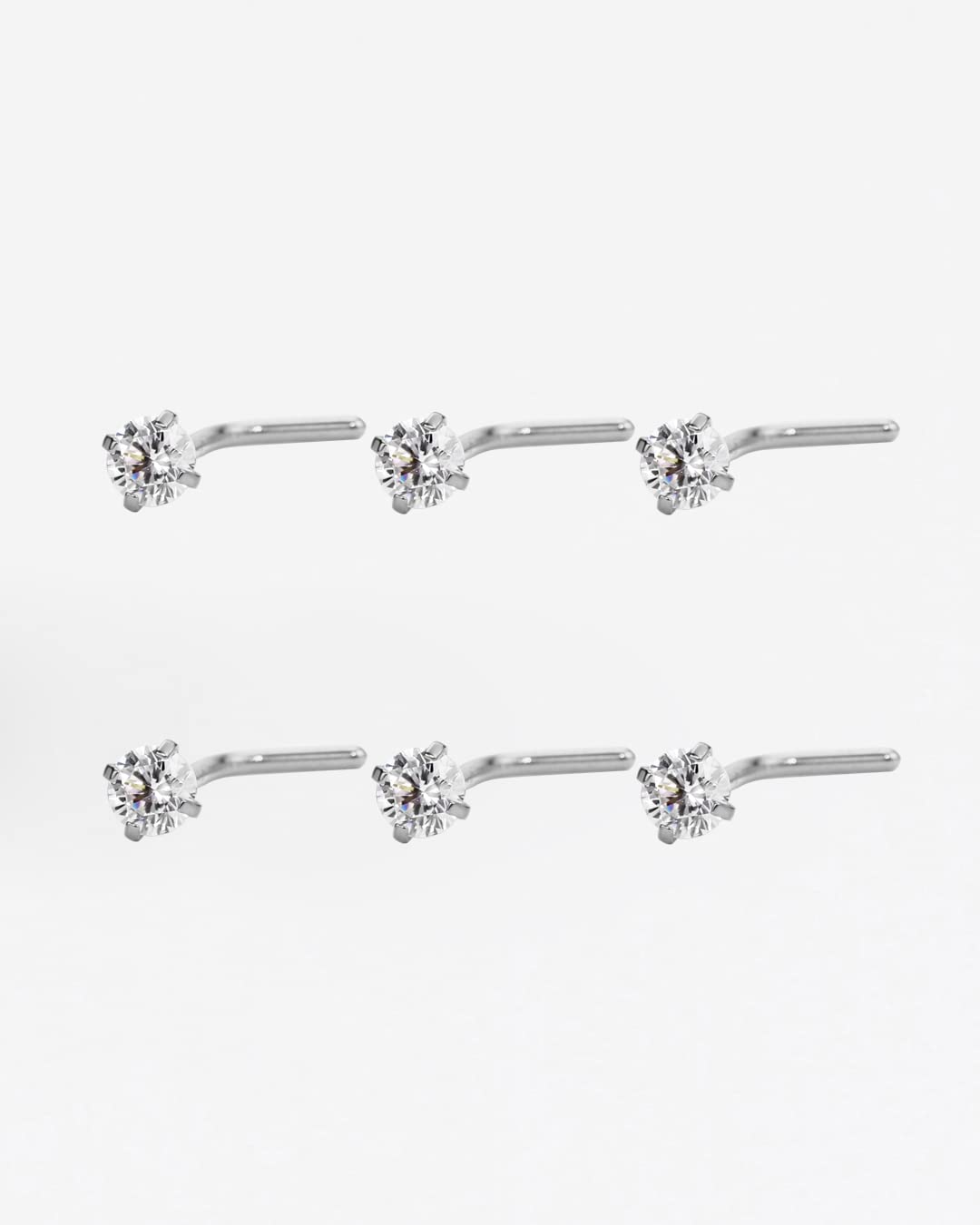 FANSING Nose Studs for Women Men L Shaped Nose Rings Surgical Steel Nostril Piercing Jewelry with Cubic Zirconia End Silver 3mm 20 Gauge