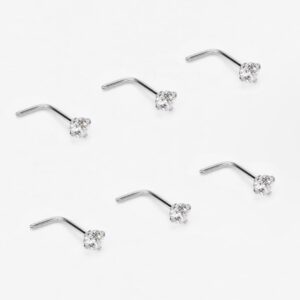 FANSING Nose Studs for Women Men L Shaped Nose Rings Surgical Steel Nostril Piercing Jewelry with Cubic Zirconia End Silver 3mm 20 Gauge