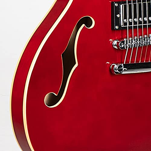 Grote Full Scale Electric Guitar Semi-Hollow Body Guitar Stainless Steel Frets(Red)