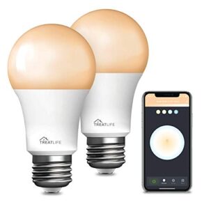 treatlife smart light bulbs, wifi led light bulb, dimmable smart bulb works with alexa, google home, smartthings, warm white& cool white(2700k-6500k), 2.4ghz, 800lm, e26, a19, 9w, no hub required