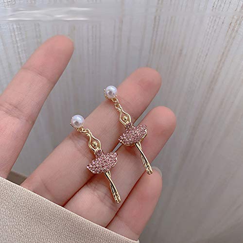 Sweet Dancing ong Stud Earrings Temperament Inlay Rhinestone Ballerina Drop Dangle Earrings for Women Jewelry (Pink)