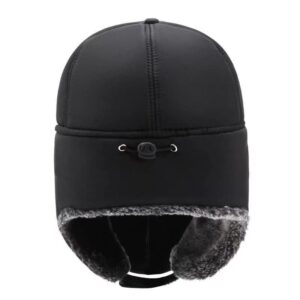 Mens Winter Windproof Warm Hat with Ear Flap,Black Cold Weather Skiing Hunting Fishing Gifts Trapper Hats for Men Women