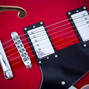 Grote Full Scale Electric Guitar Semi-Hollow Body Guitar Stainless Steel Frets(Red)