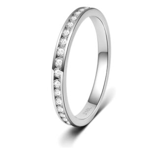 Women's Stainless Steel (316L) Stackable Band Ring, 2mm Wide, Full Eternity Ring. Cubic Zirconia (CZ) Wedding Band Ring, Size 5-10, Channel Setting