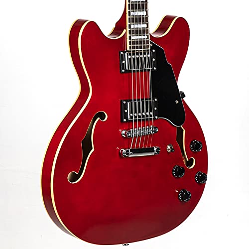 Grote Full Scale Electric Guitar Semi-Hollow Body Guitar Stainless Steel Frets(Red)