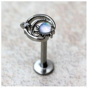 Amelia Fashion 16 Gauge Opal Galaxy Design With CZ Star Labret/Monroe (Steel/White)