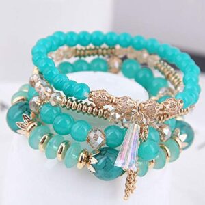 NSLS 5 Sets Boho Bracelets Bangle Pulsera for Women Multilayer Stackable Sparkly Crystal Beaded Stretch Aesthetic Brazalete(C)