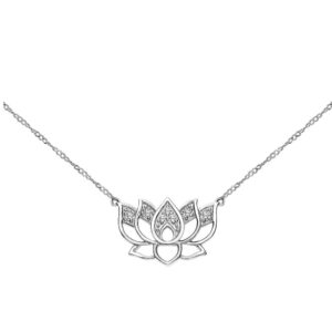 Keepsake Diamond Lotus Flower Necklace in 925 Sterling Silver, 1/10ct (I-J Color, I3 Clarity), 17 inch