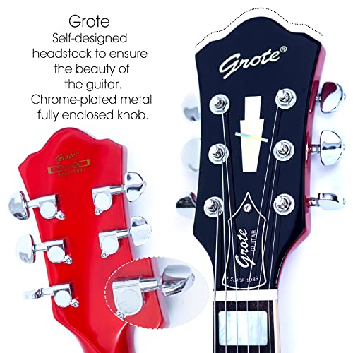 Grote Full Scale Electric Guitar Semi-Hollow Body Guitar Stainless Steel Frets(Red)