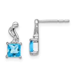 925 Sterling Silver Diamond and Sky Blue Topaz Square Shape Post Earrings Fine Jewelry For Women Gifts For Her