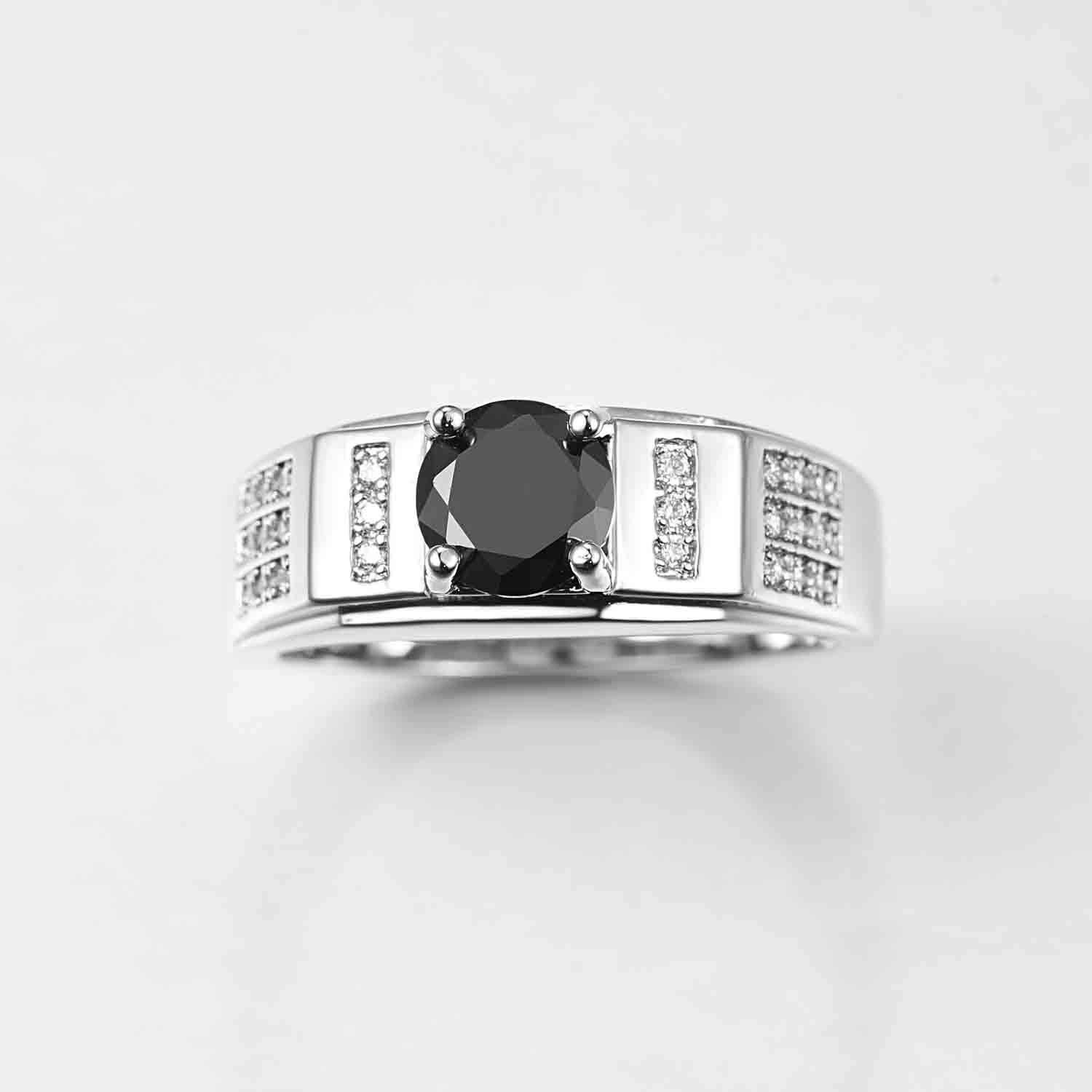 Empsoul 925 Sterling Silver Black Ring Filled Round Cut Simulated Black Topaz High Polish Wedding Engagement Ring for Women Size 6