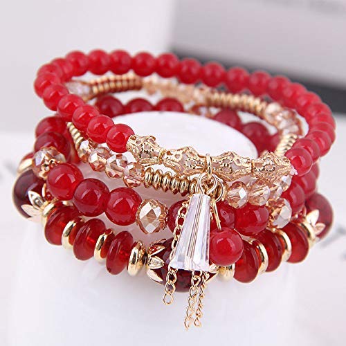 NSLS 5 Sets Boho Bracelets Bangle Pulsera for Women Multilayer Stackable Sparkly Crystal Beaded Stretch Aesthetic Brazalete(C)