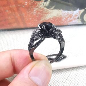 Gothic jewelry Skull Rings Halloween Punk Engagement Black Rings for Women Vampire Accessories Christmas Gifts (Round-Black, 8)