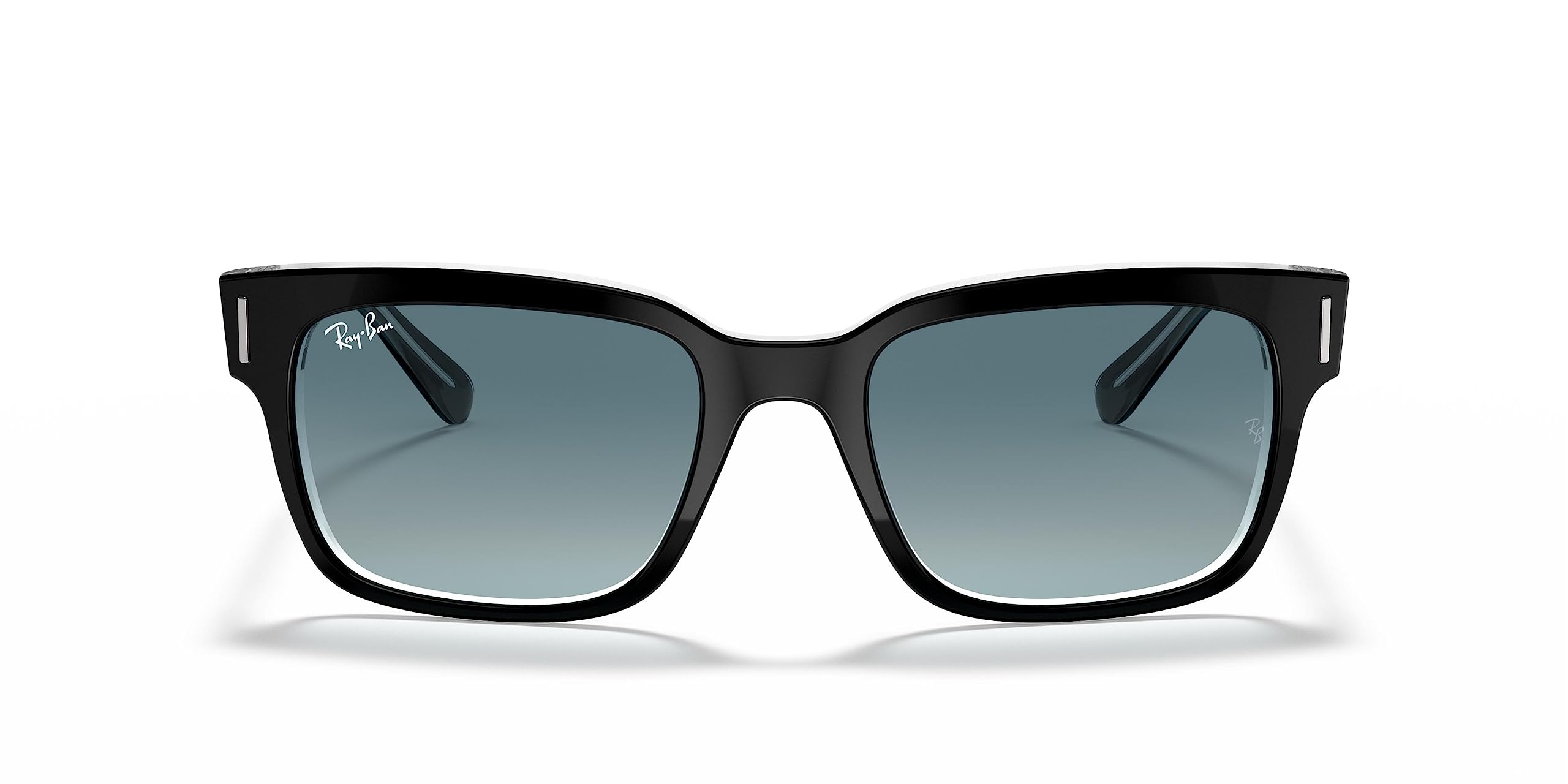 Ray-Ban Men's RB2190 Jeffrey Square Sunglasses, Black On Transparent/Blue Gradient Grey, 53 mm