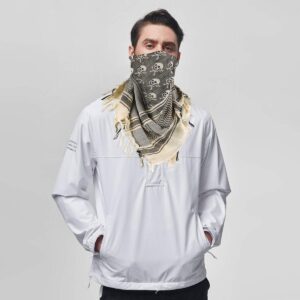 GERINLY Skeleton Shemagh Scarf Palestine Men Tactical Military Desert Scarf Summer Cotton Arab Wrap Shawls Dustproof (Beige)