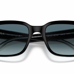 Ray-Ban Men's RB2190 Jeffrey Square Sunglasses, Black On Transparent/Blue Gradient Grey, 53 mm