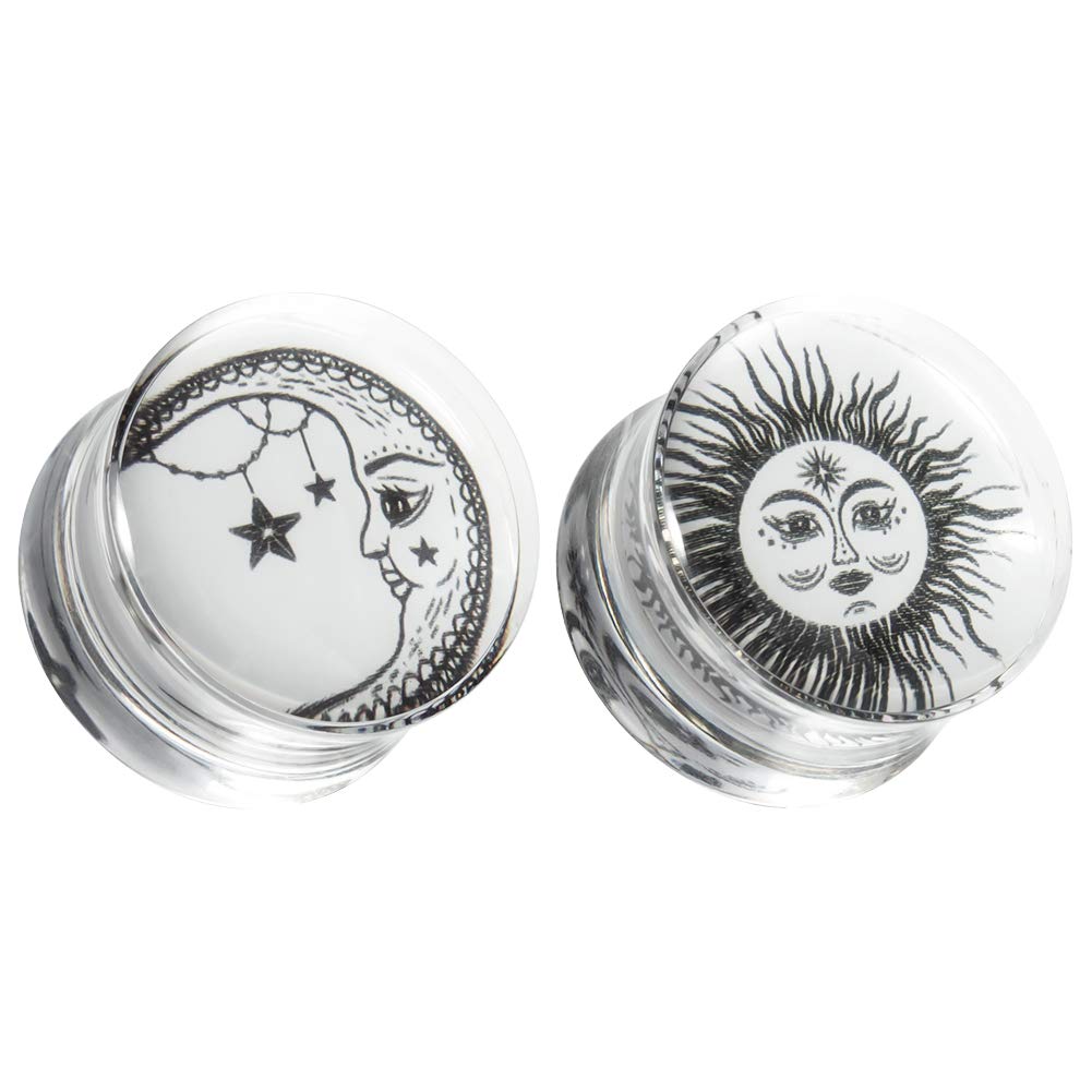 COOEAR Ear Gauges Piercing Saddle Plugs, Double Flared Tunnels, Acrylic Sun and Moon Logo Earrings Matched Stretchers.