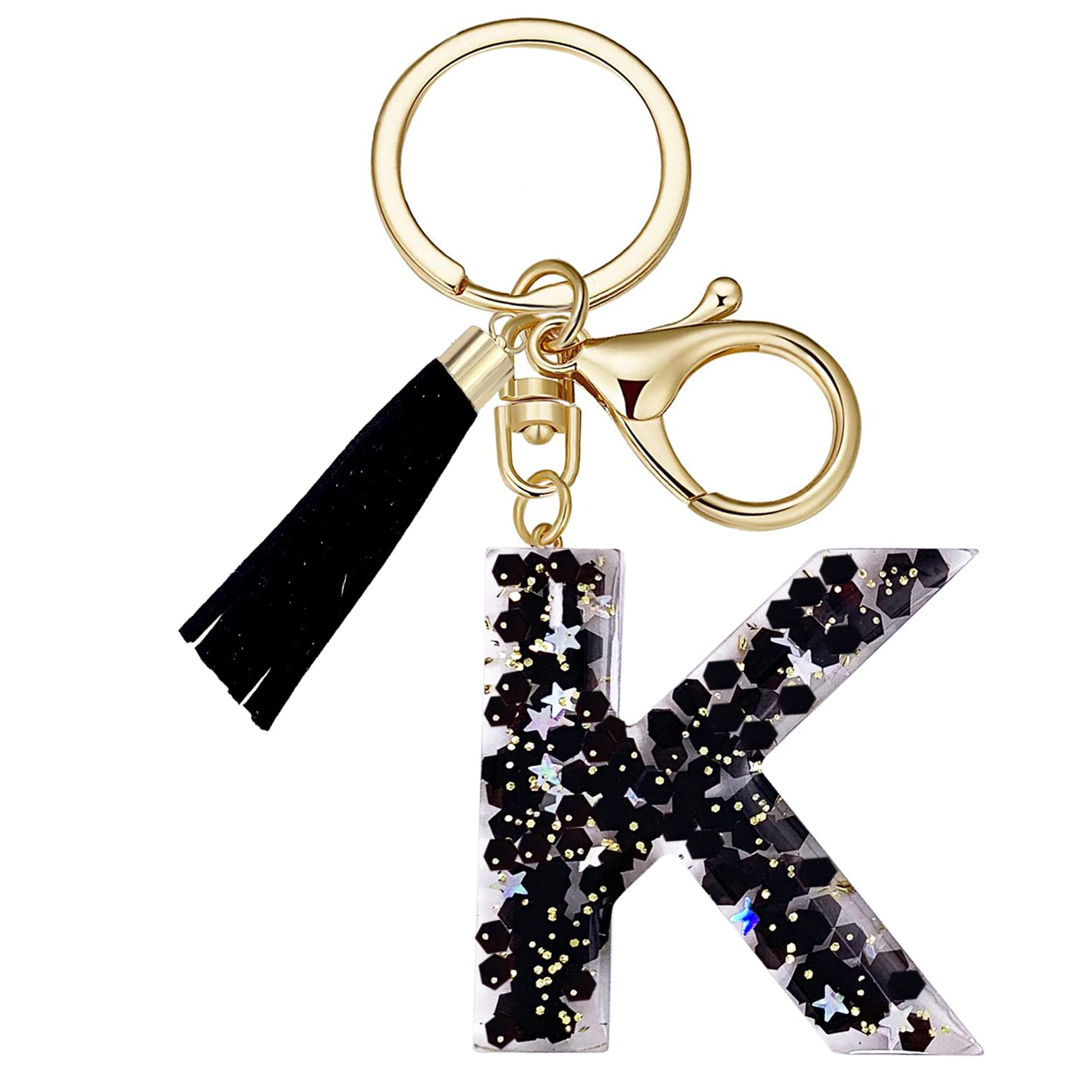 SELOVO Initial K Key Chain Letter Black Charm Tassel Keychain for Handbag