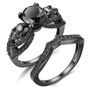 gothic jewelry skull rings halloween punk engagement black rings for women vampire accessories christmas gifts (round-black, 8)