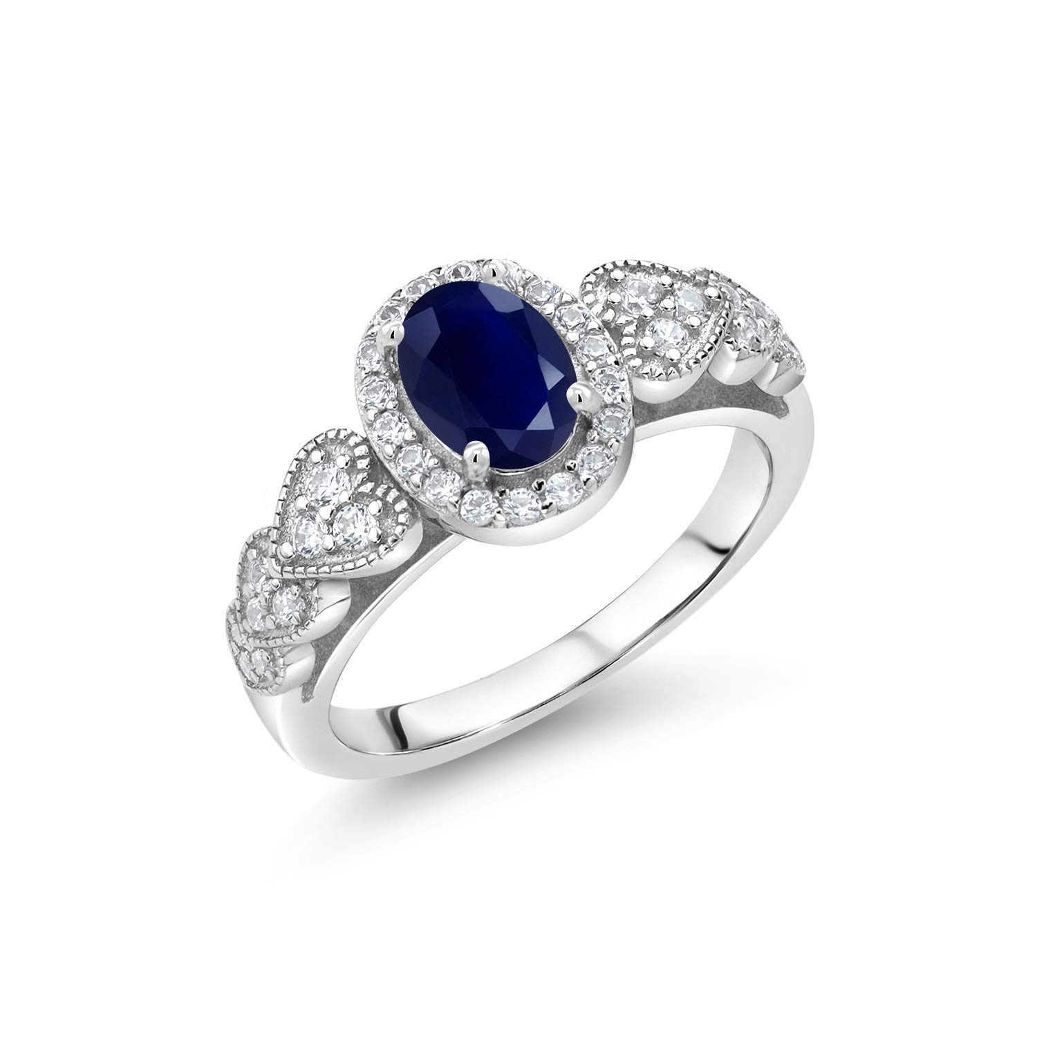 Gem Stone King 925 Sterling Silver Blue Sapphire Engagement Ring For Women (1.43 Cttw, Oval 7X5MM, Gemstone Birthstone Available in size 5, 6, 7, 8, 9)