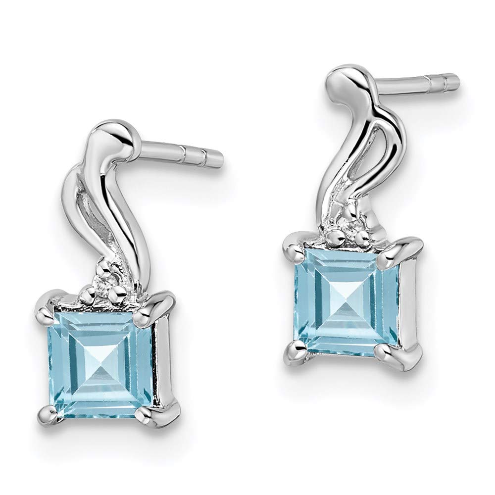 925 Sterling Silver Diamond and Sky Blue Topaz Square Shape Post Earrings Fine Jewelry For Women Gifts For Her