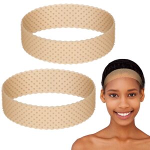 willbond 2 pieces adjustable silicone wig headband fix non slip wig bands seamless grip strong holder for men women sports yoga (light brown)