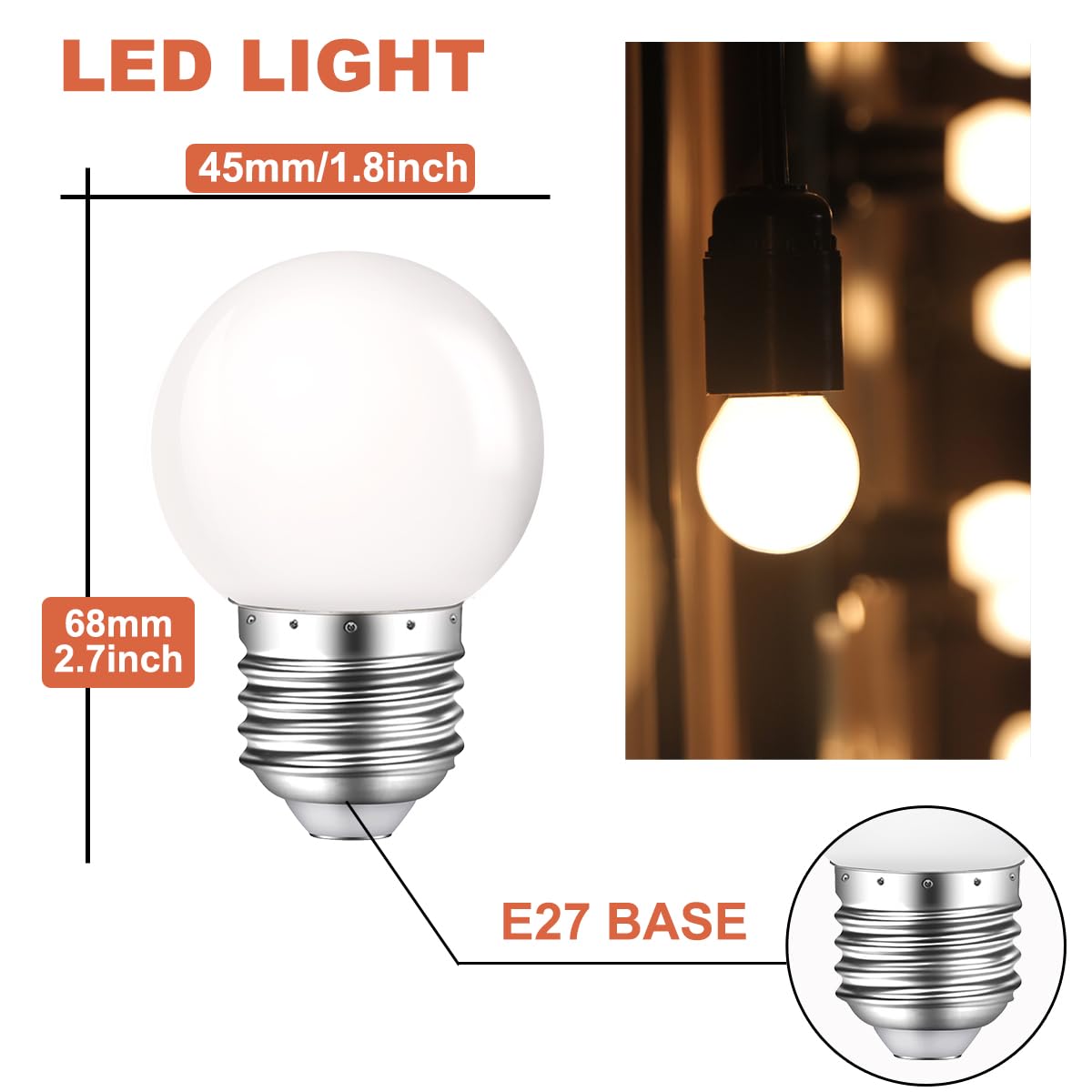 MZyoyo LED Night Light Bulb,E26 E27 G45 G14 Base 1W Night Light LED Edison Bulb,Soft White 3000K,Not Dimmable LED Globe Bulb,for Ceiling Fan,Night Light,Chandelier,Vanity Light Bulb AC120V 6 Pack