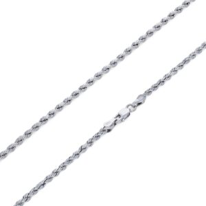 Nuragold 10k White Gold 2mm Rope Chain Diamond Cut Pendant Necklace, Mens Womens Jewelry 16" 18" 20" 22" 24" 26" 28" 30"