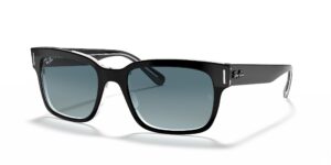 ray-ban men's rb2190 jeffrey square sunglasses, black on transparent/blue gradient grey, 53 mm